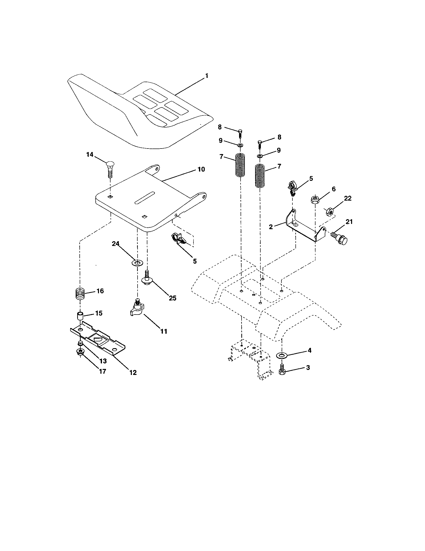 Seat Assembly Diagram and Parts List for 917277190  Craftsman Lawn Tractor
