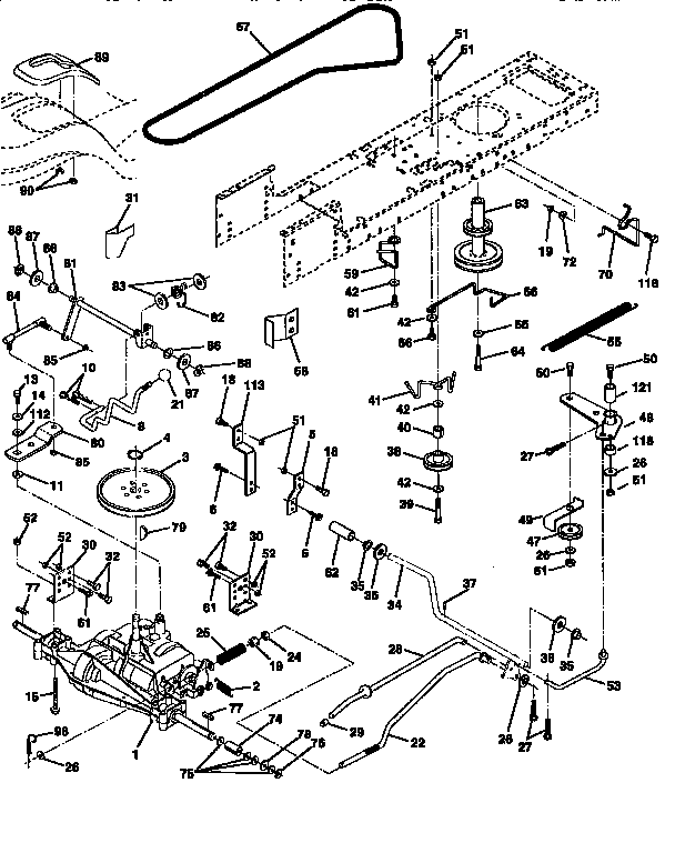 Drive Diagram and Parts List for 917258543  Craftsman Lawn Tractor