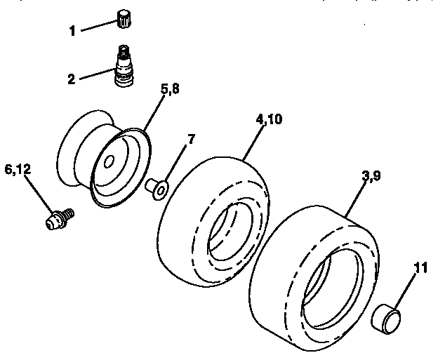 Wheels And Tires Diagram and Parts List for 917250771  Craftsman Lawn Tractor
