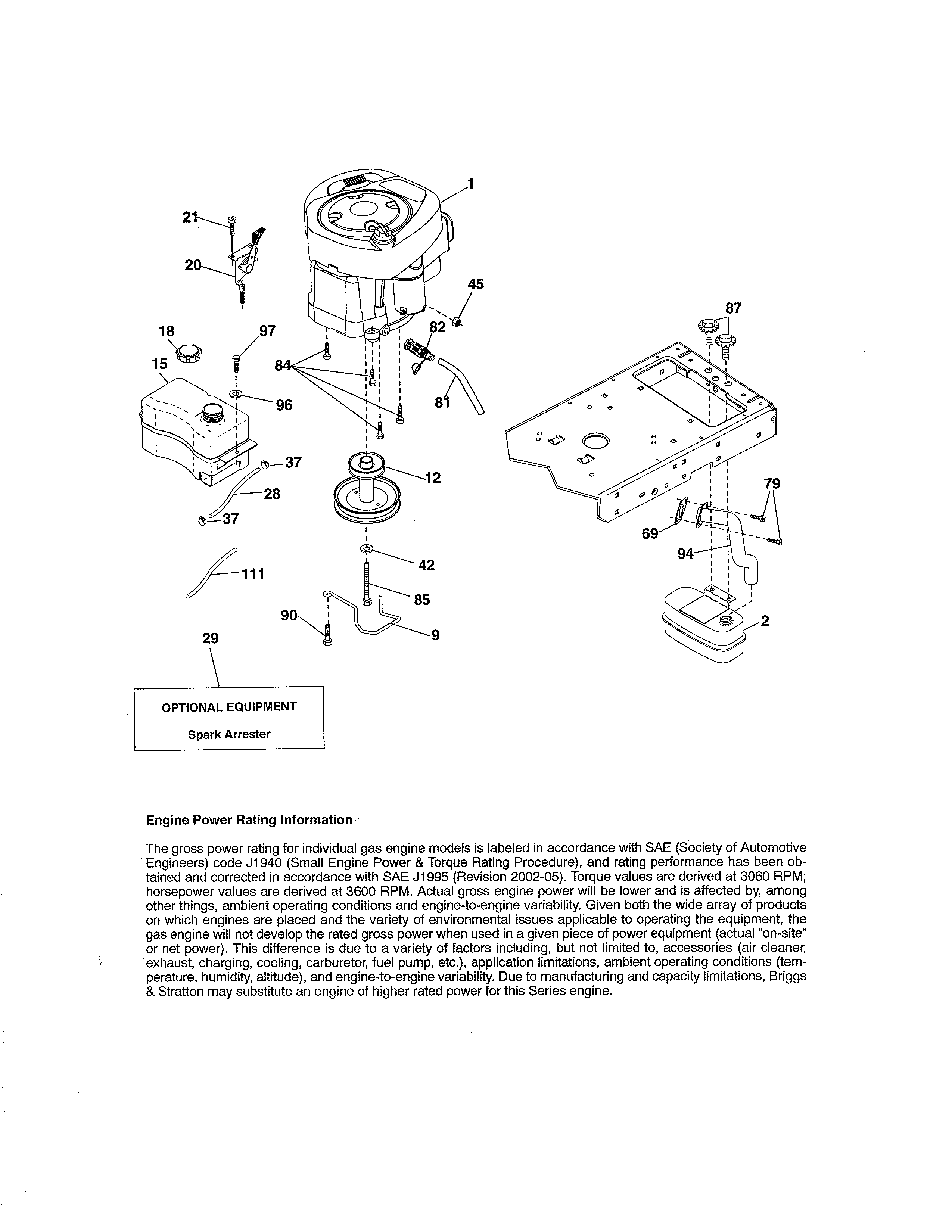 Engine Diagram and Parts List for 917250811  Craftsman Lawn Tractor
