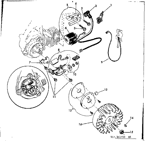 Starter Assembly Diagram and Parts List for 917351750  Craftsman Chainsaw