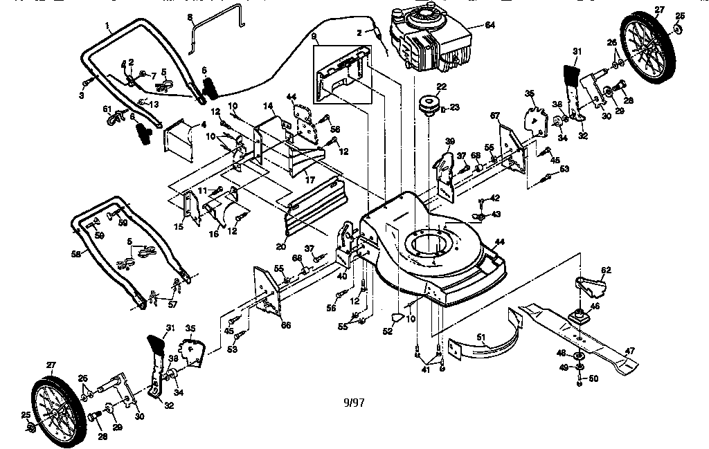 Main Frame Diagram and Parts List for 917376872  Craftsman Lawn Mower