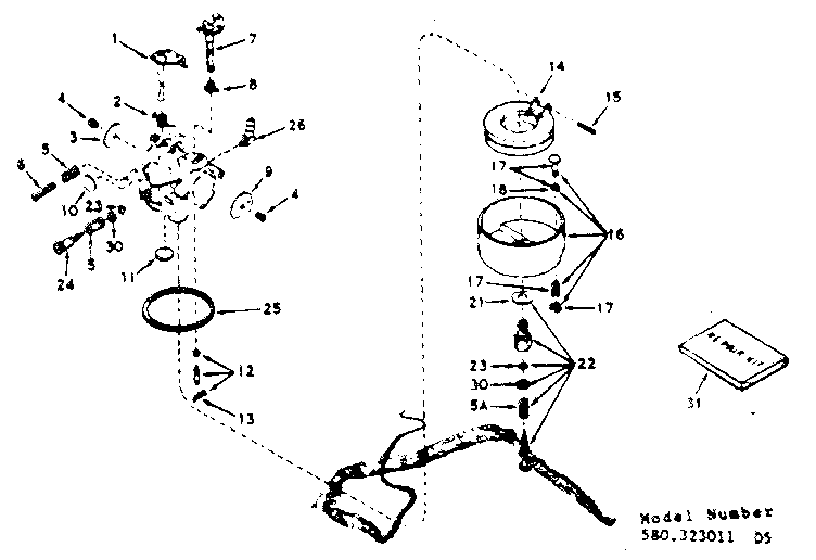 Carburetor Diagram and Parts List for 580323011  Craftsman Engine