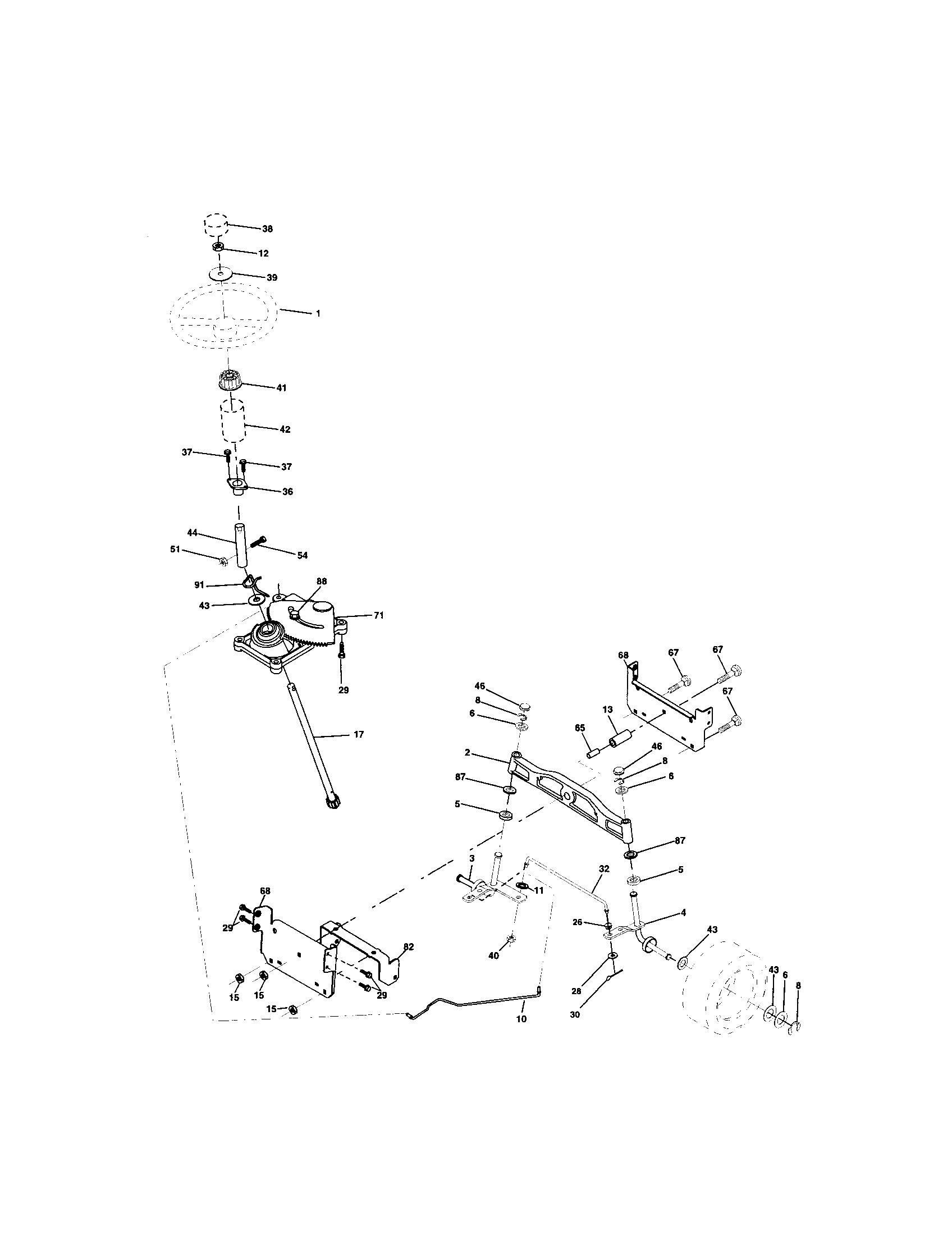 Steering Assembly Diagram and Parts List for 917273160  Craftsman Lawn Tractor