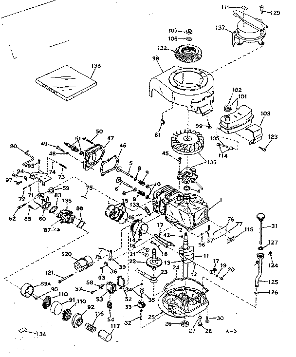 Basic Engine Diagram and Parts List for 143141032  Craftsman Engine