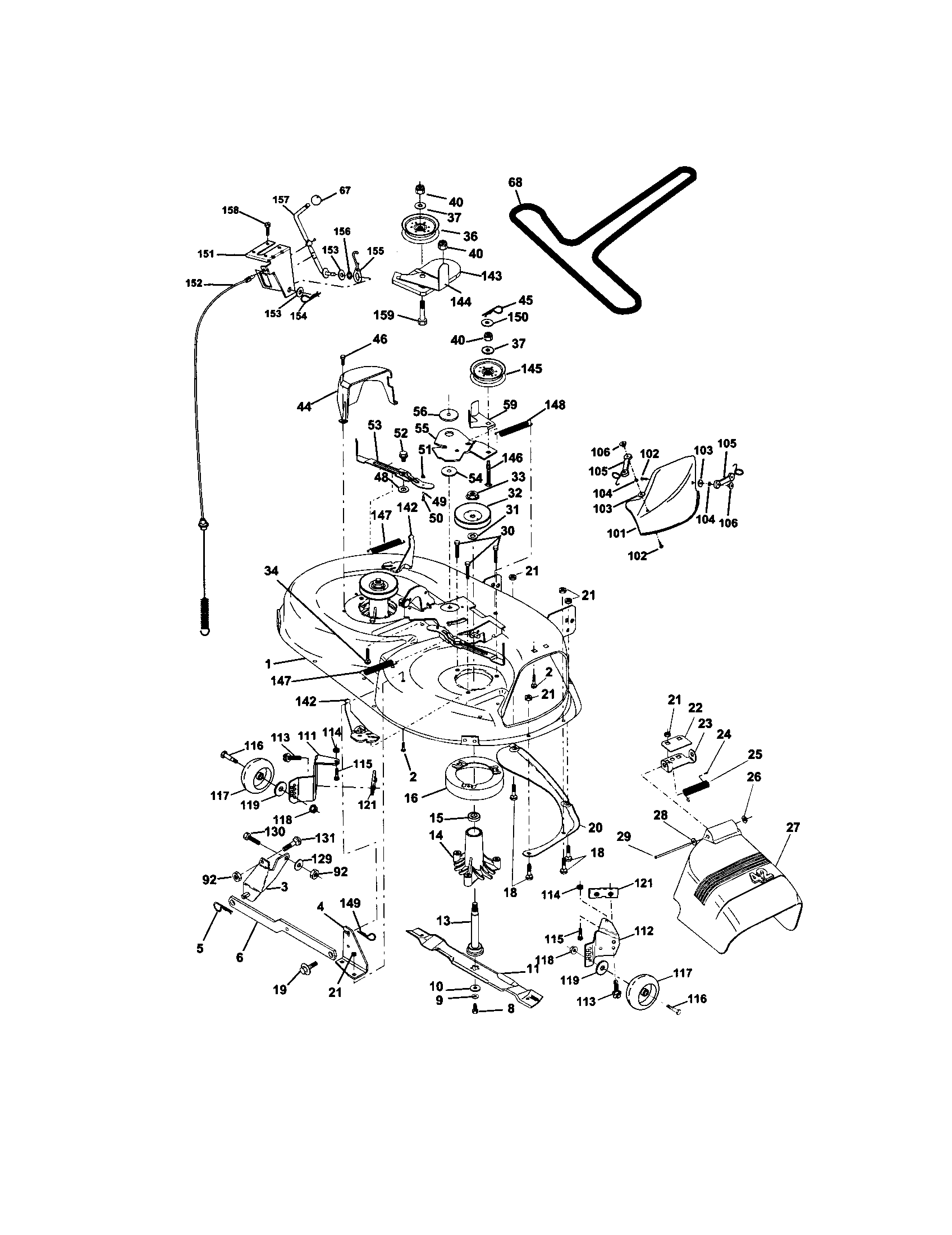 Mower Deck Diagram and Parts List for 917271822  Craftsman Lawn Tractor