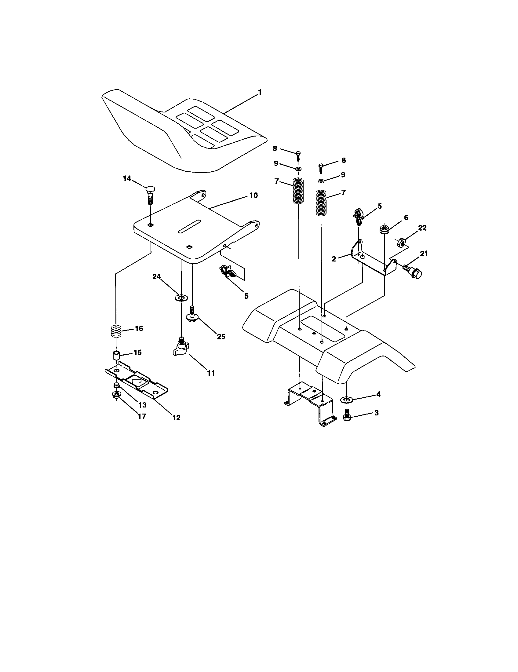 Seat Assembly Diagram and Parts List for 917272054  Craftsman Lawn Tractor