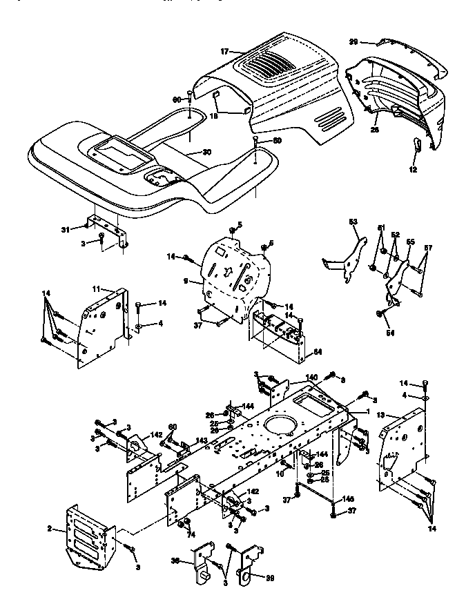 Chassis And Enclosures Diagram and Parts List for 917270720  Craftsman Lawn Tractor