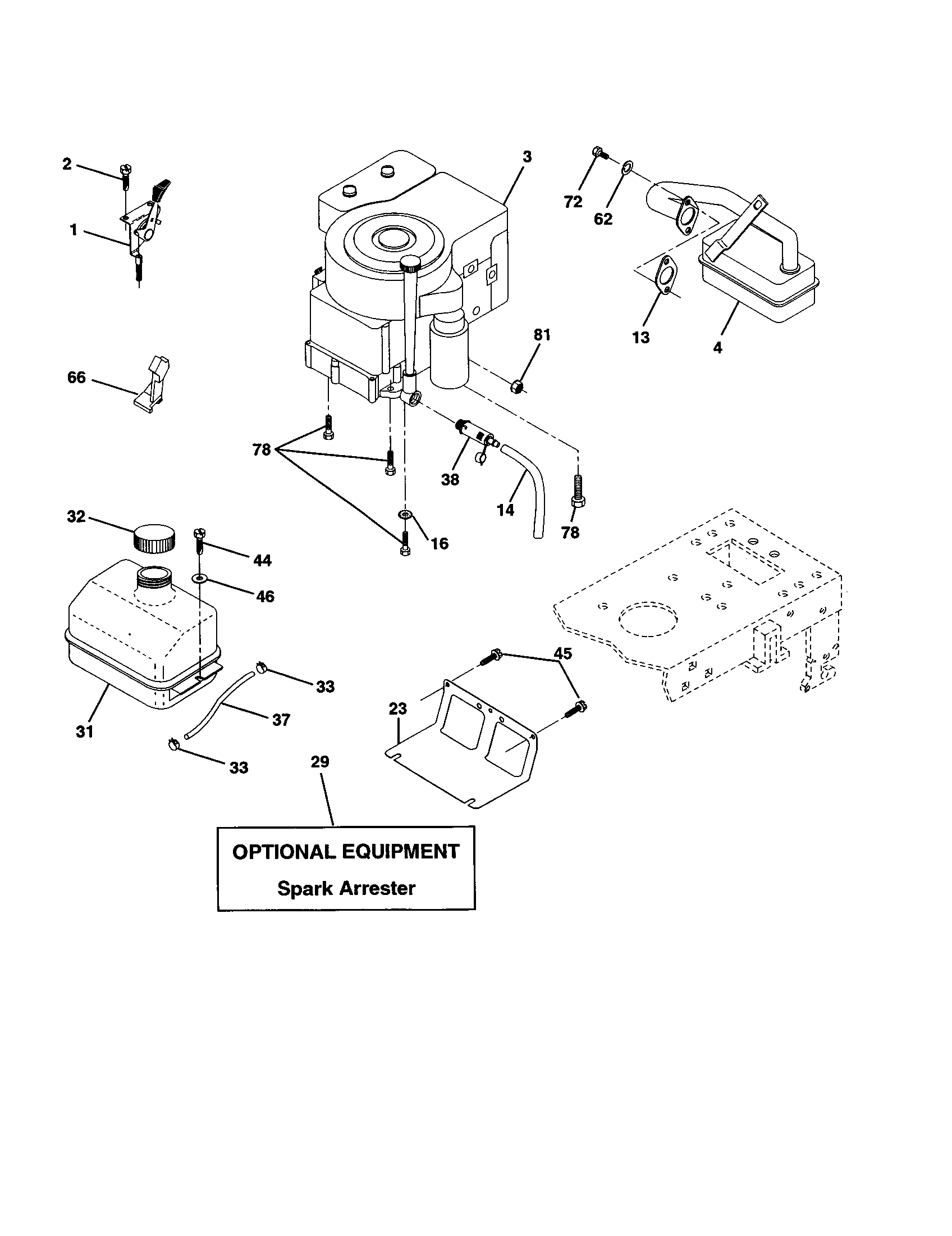 Engine Diagram and Parts List for 917253870  Craftsman Lawn Tractor