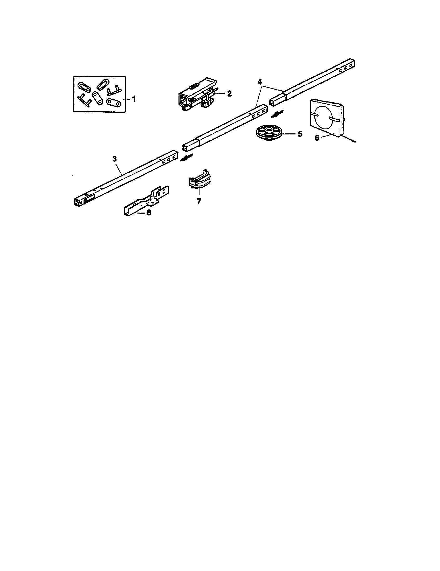 Rail Assembly Diagram and Parts List for 13953974  Craftsman Garage Door Opener