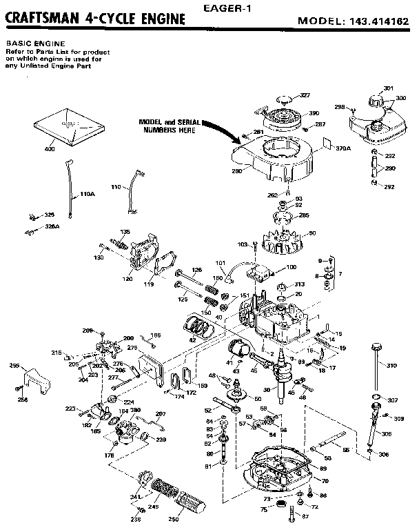 Craftsman 4-cycle Engine Diagram and Parts List for 143414162  Craftsman Engine