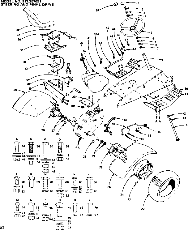 Steering And Final Drive Diagram and Parts List for 917257081  Craftsman Lawn Tractor
