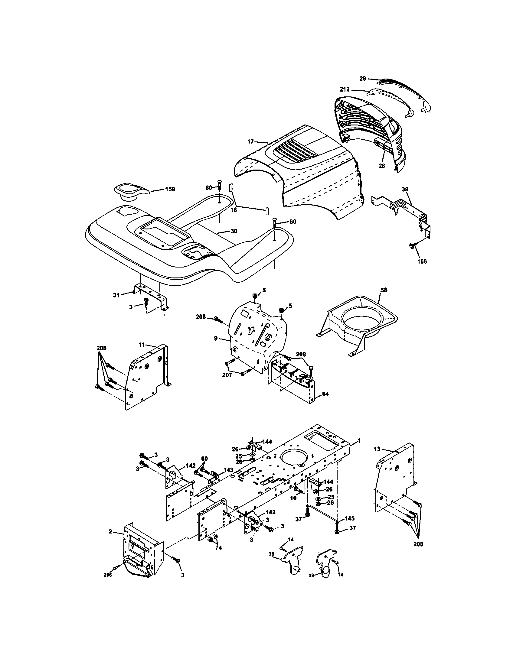 Chassis And Enclosures Diagram and Parts List for 917272441  Craftsman Lawn Tractor