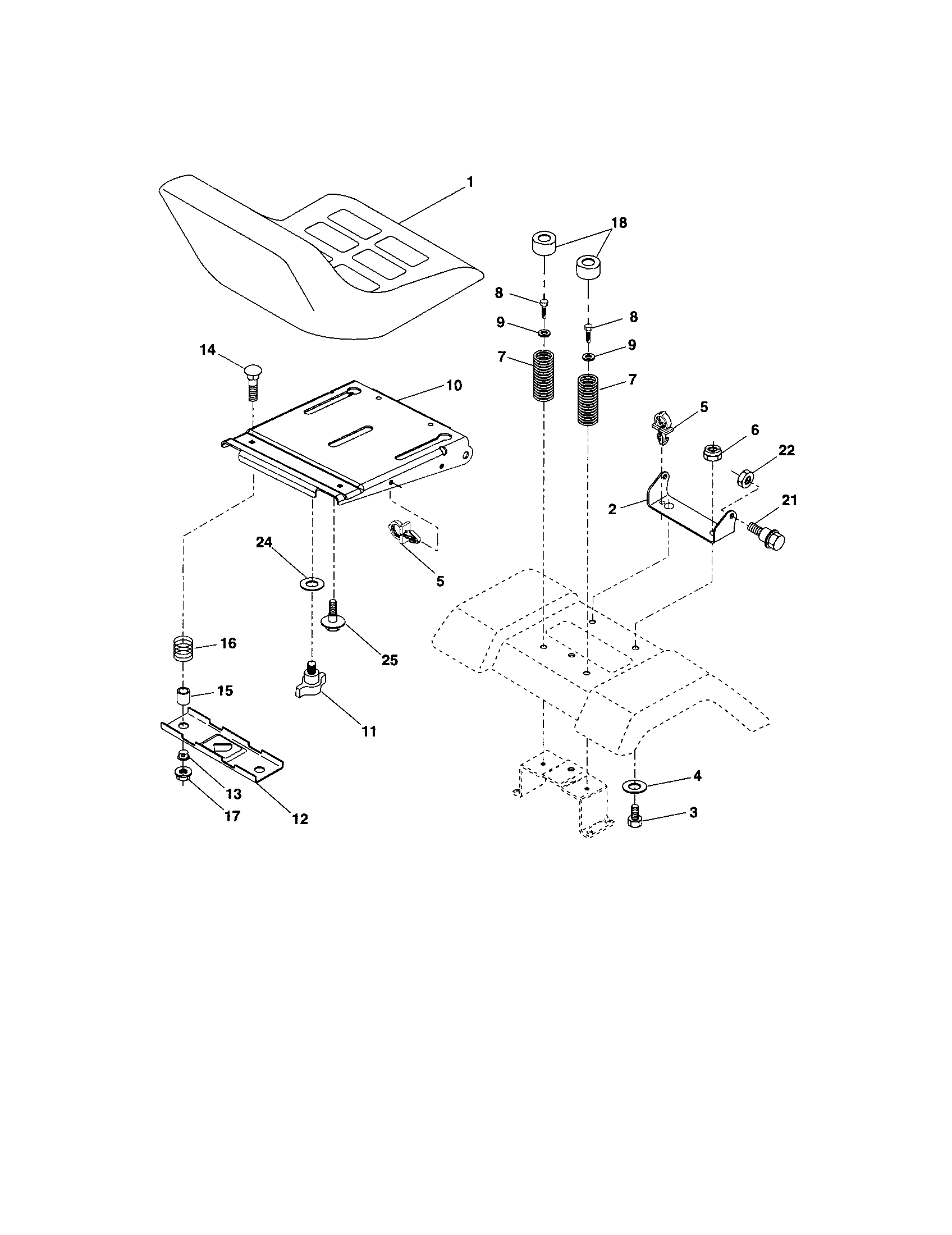 Seat Assembly Diagram and Parts List for 917273644  Craftsman Lawn Tractor