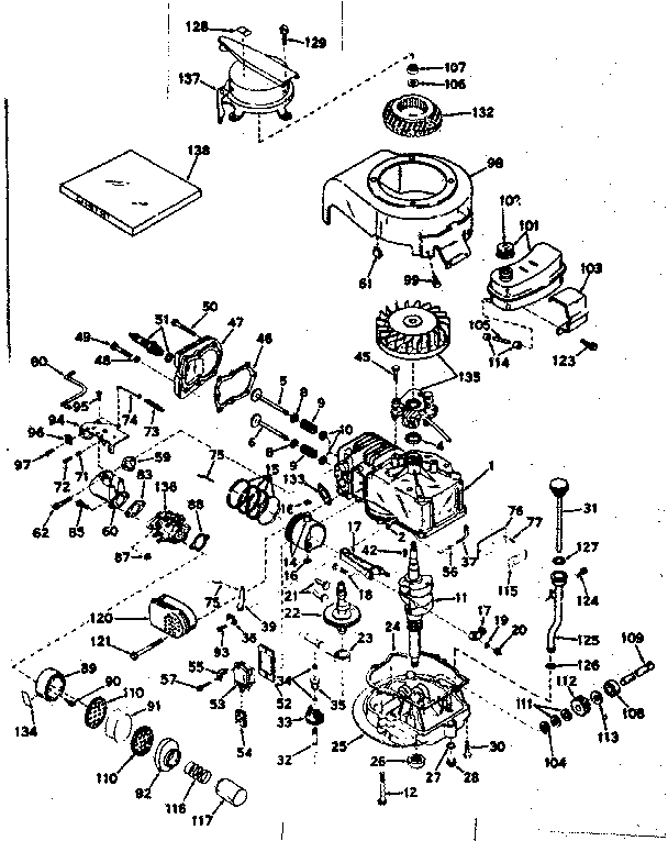 Basic Engine Diagram and Parts List for 143143032  Craftsman Engine