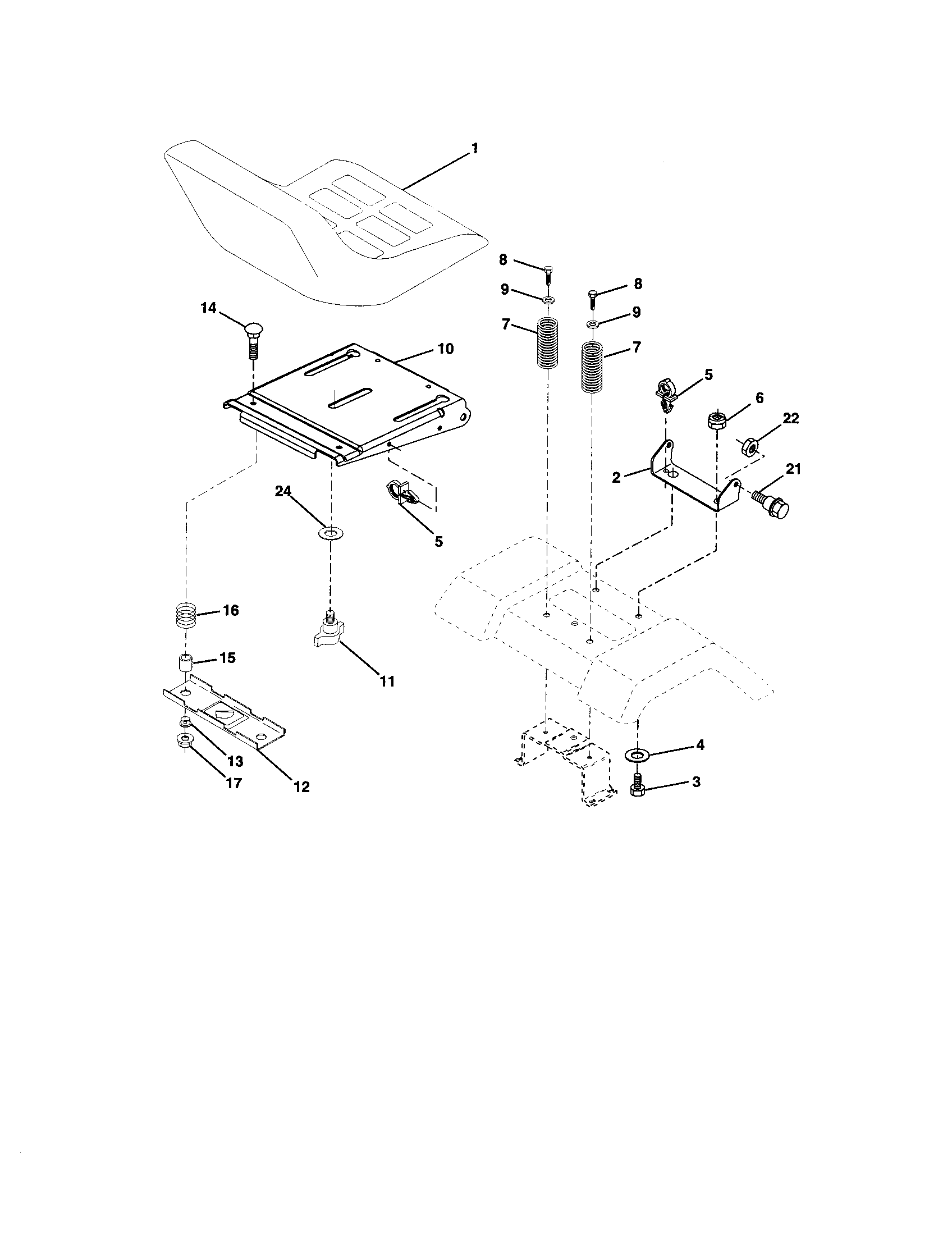 Seat Assembly Diagram and Parts List for 917271920  Craftsman Lawn Tractor