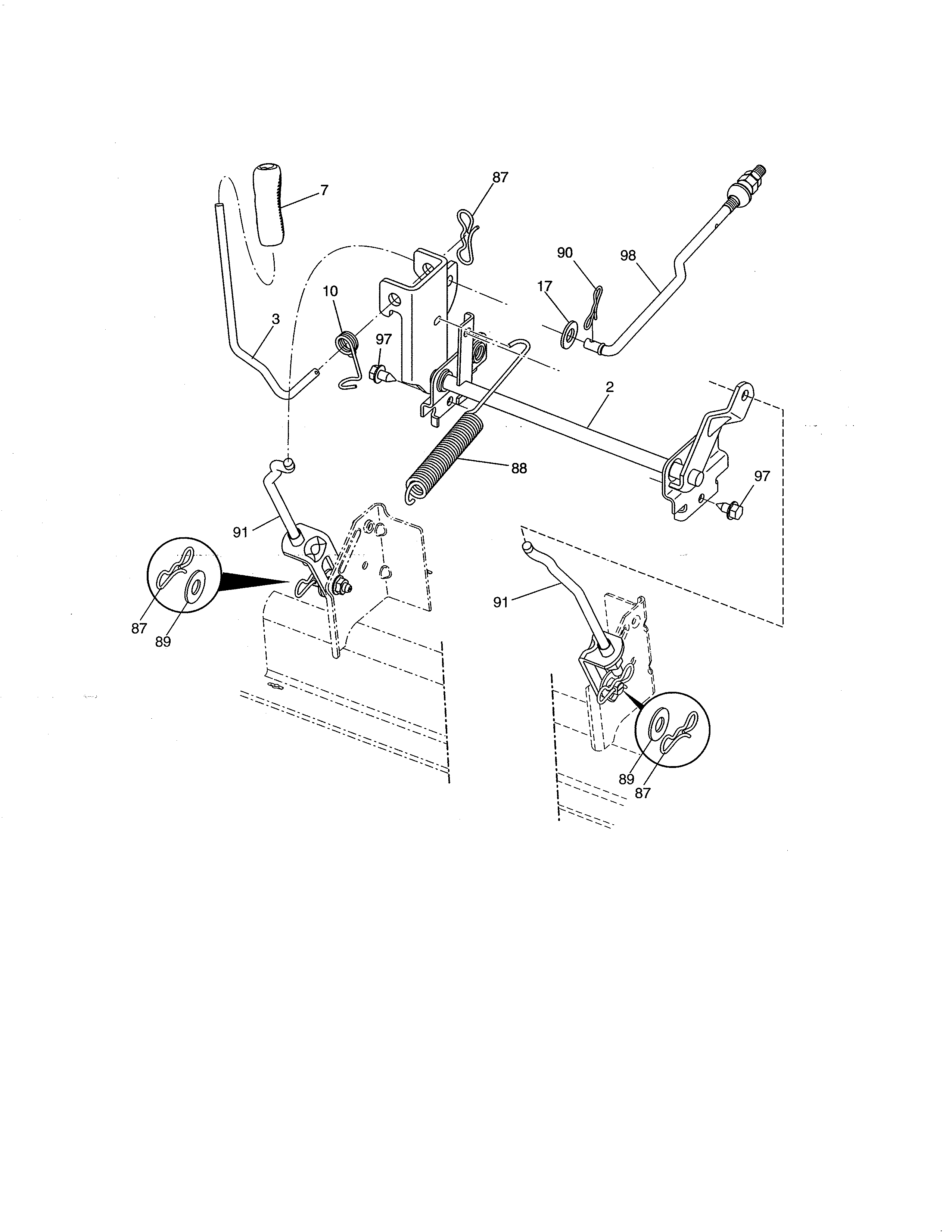 Lift Diagram and Parts List for 917203901  Craftsman Lawn Tractor