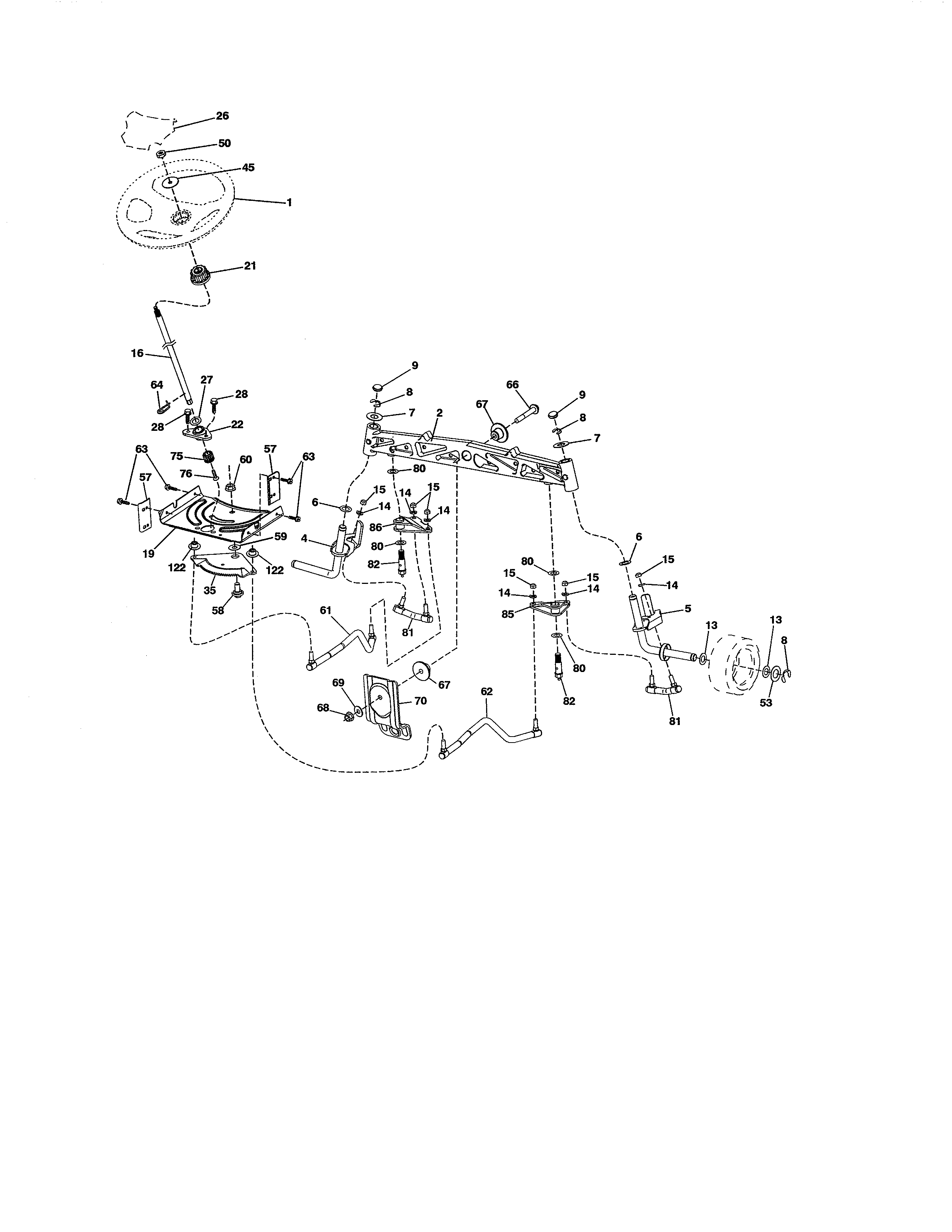 Steering Diagram and Parts List for 917255840  Craftsman Lawn Tractor