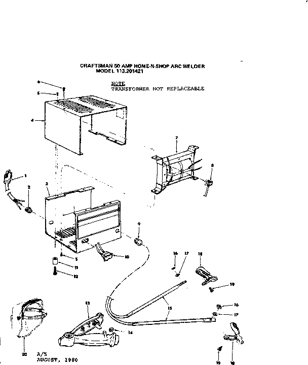 Unit Diagram and Parts List for 113201421  Craftsman Welder