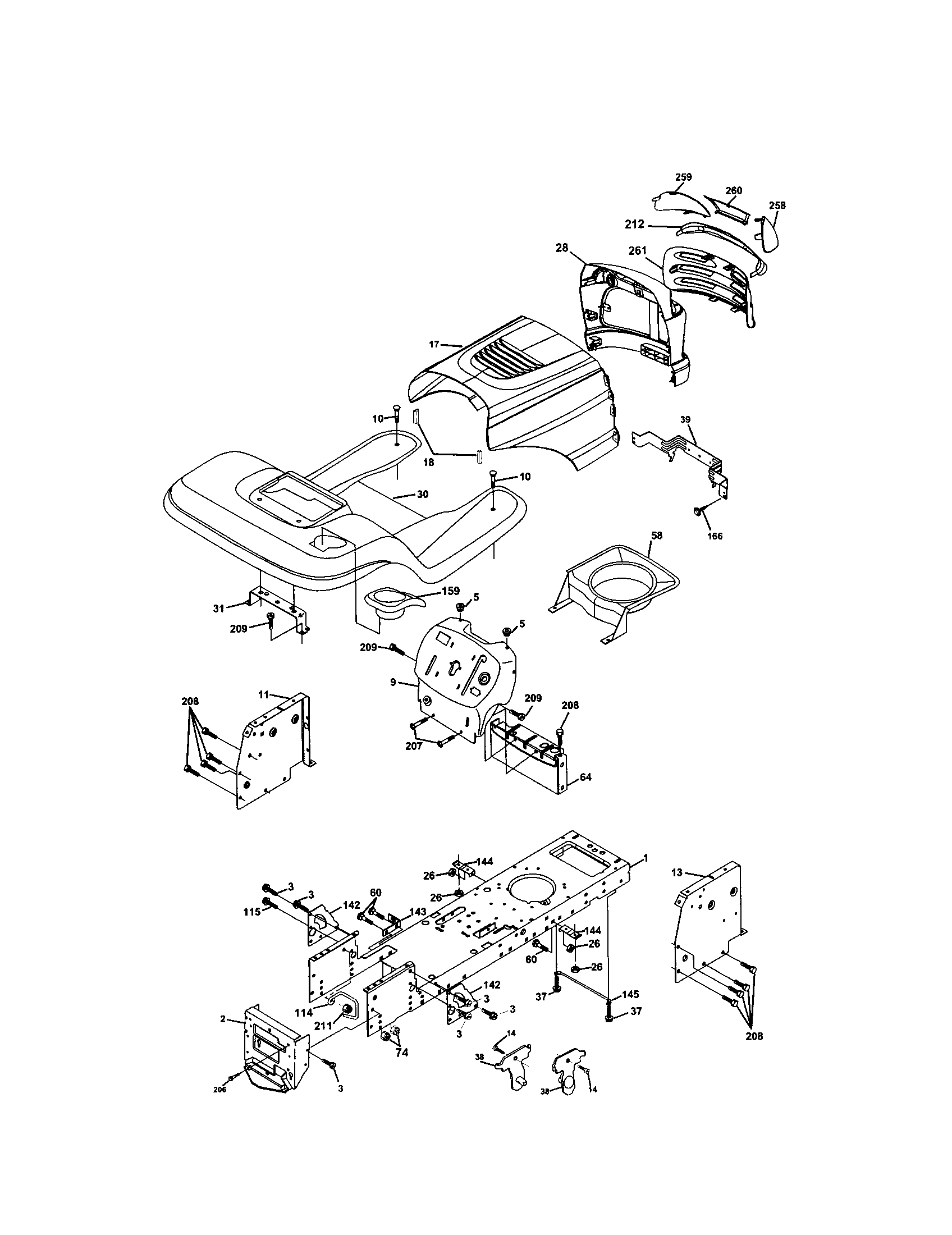Chassis And Enclosures Diagram and Parts List for 917273131  Craftsman Lawn Tractor