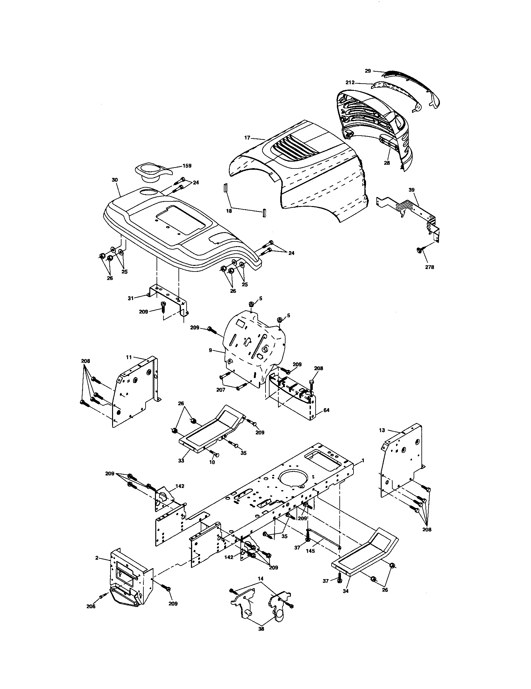 Chassis And Enclosures Diagram and Parts List for 917275391  Craftsman Lawn Tractor