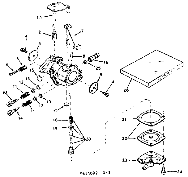 Carburetor Diagram and Parts List for 143624092  Craftsman Engine