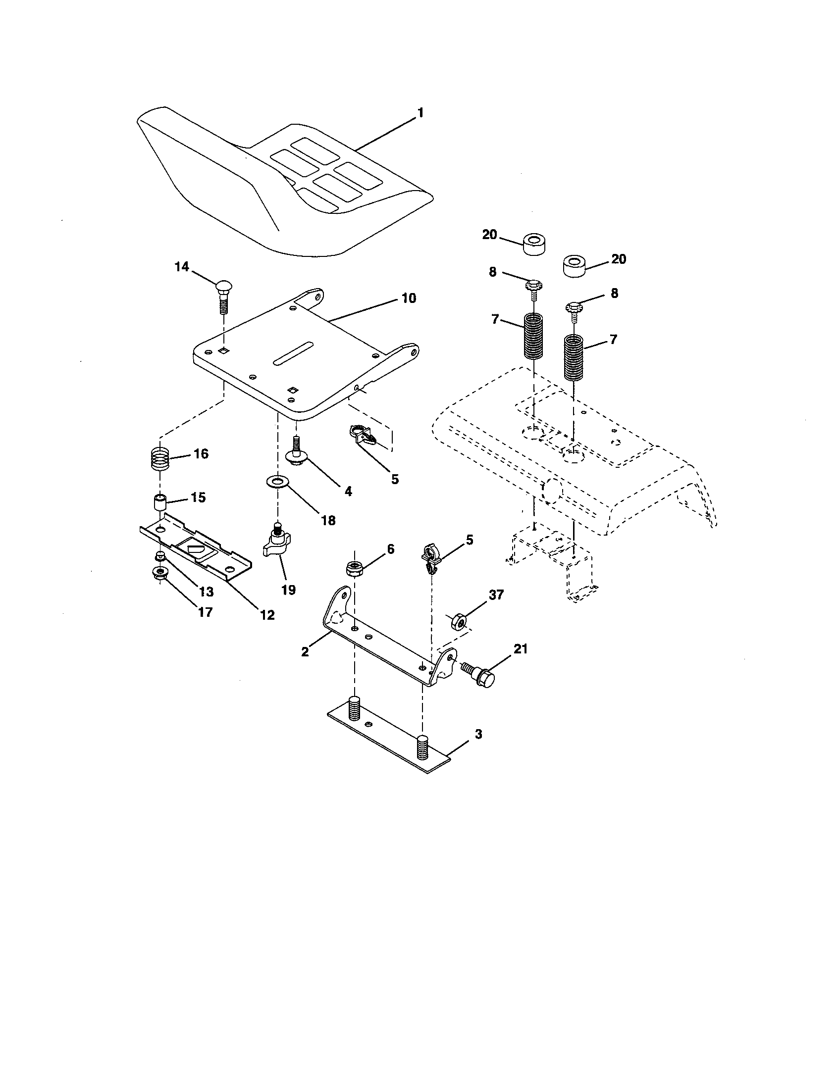 Seat Assembly Diagram and Parts List for 917276220  Craftsman Lawn Tractor