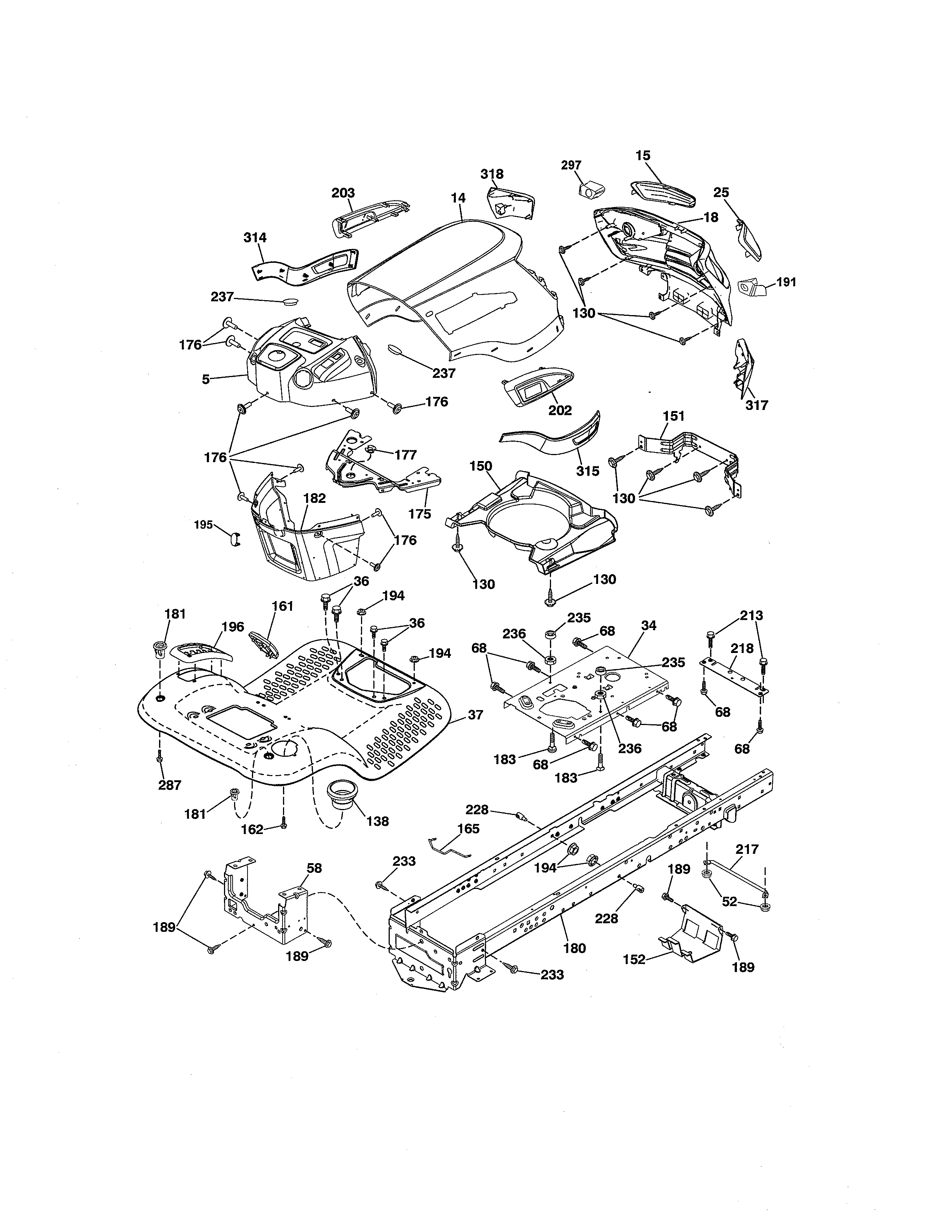 Chassis Diagram and Parts List for 917280083  Craftsman Lawn Tractor