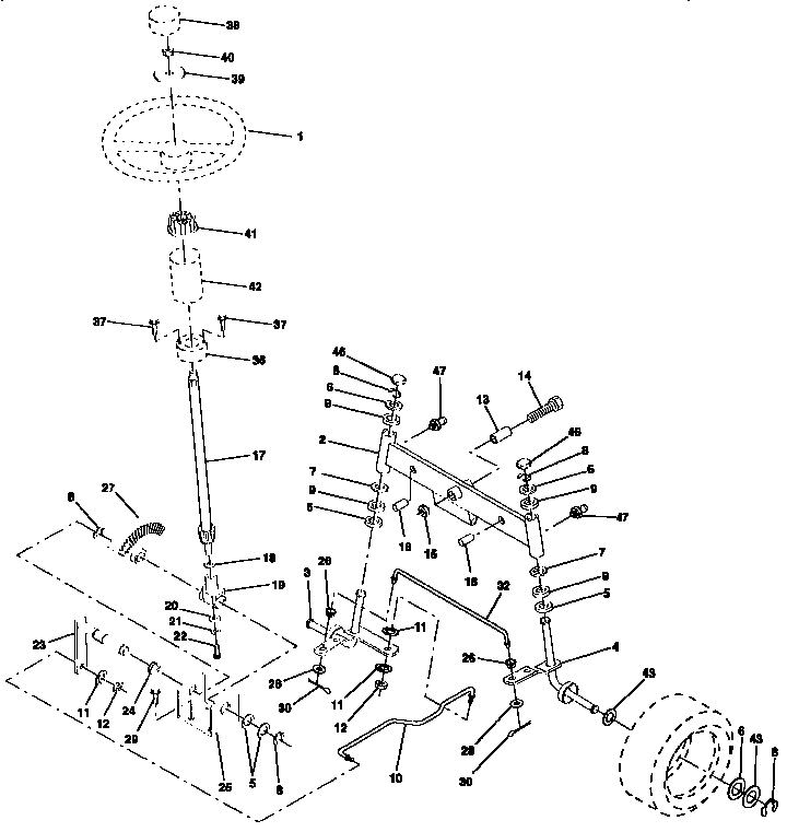 Steering Assembly Diagram and Parts List for 917257573  Craftsman Lawn Tractor