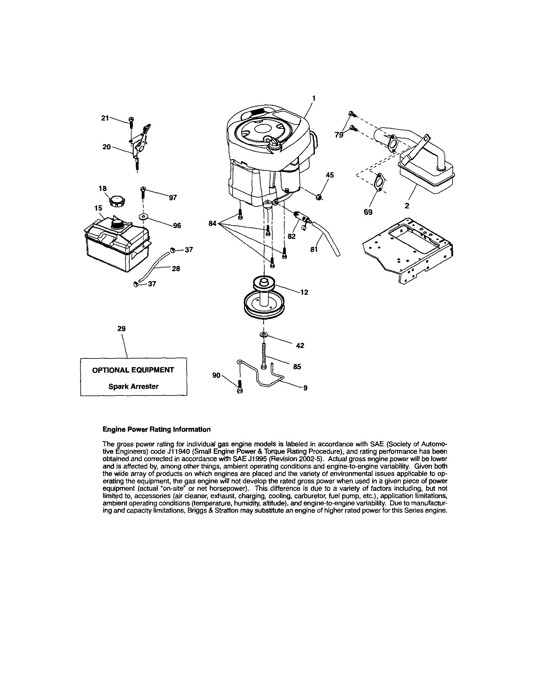 Engine Diagram and Parts List for 917288120  Craftsman Lawn Tractor