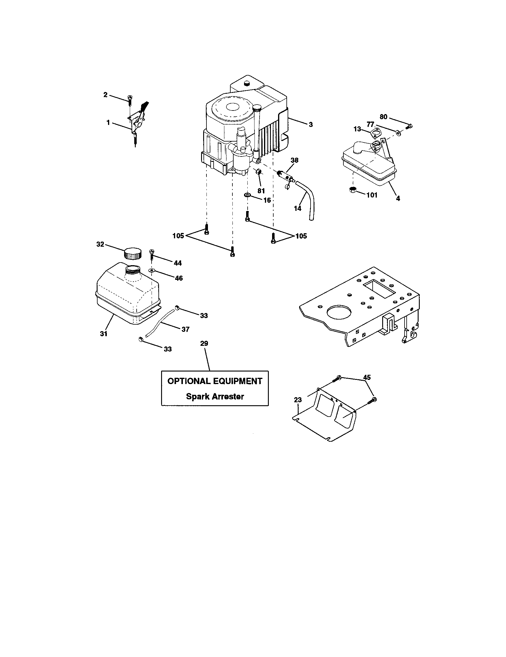 Engine Diagram and Parts List for 917272054  Craftsman Lawn Tractor