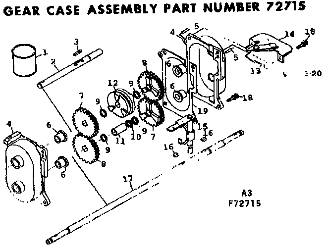 Gear Case Assembly Diagram and Parts List for 13197342  Craftsman Lawn Mower