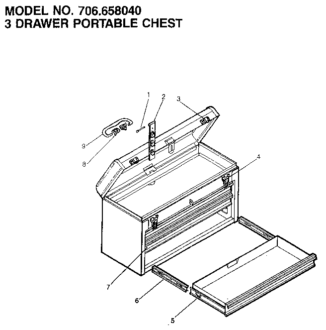 3 Drawer Portable Chest Diagram and Parts List for 706658040  Craftsman Tool Stand & Cart
