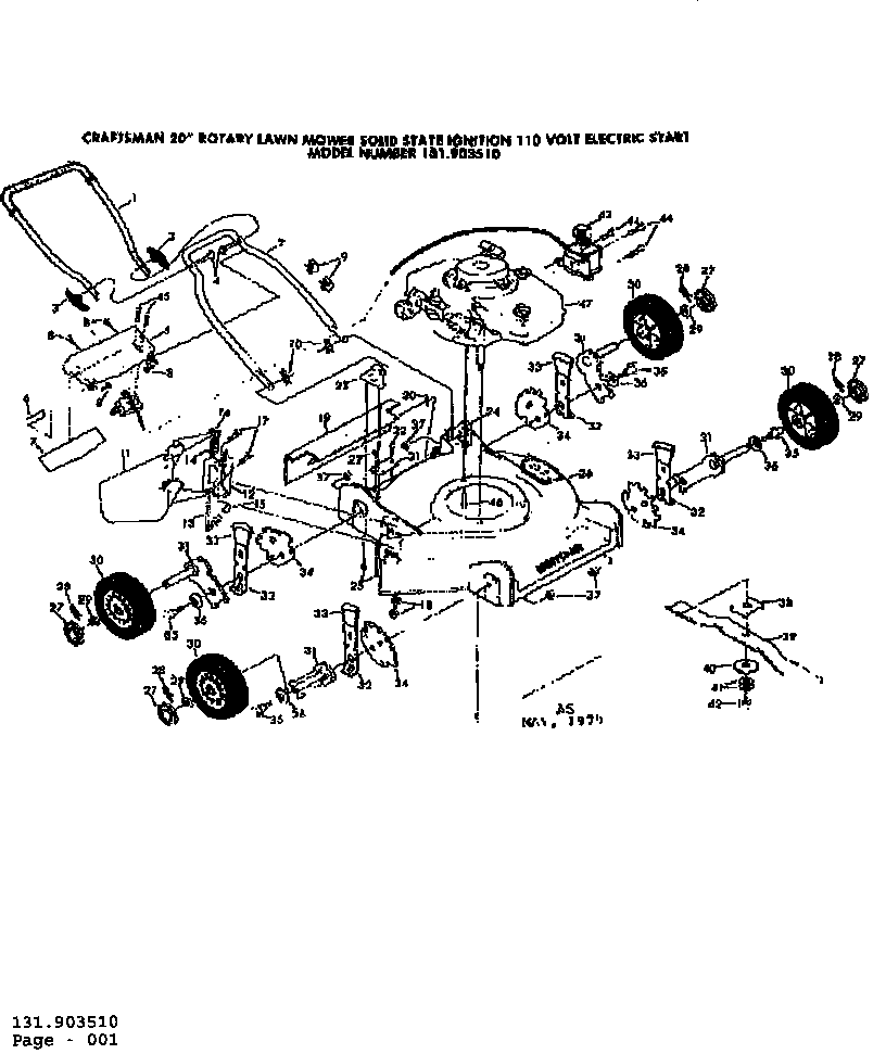Replacement Parts Diagram and Parts List for 131903510  Craftsman Lawn Mower