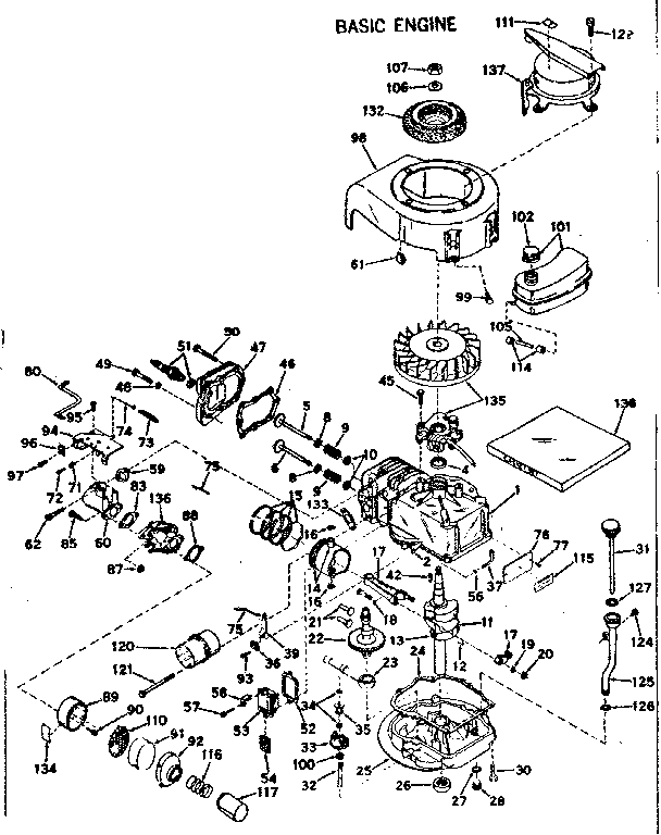 Basic Engine Diagram and Parts List for 143161072  Craftsman Engine