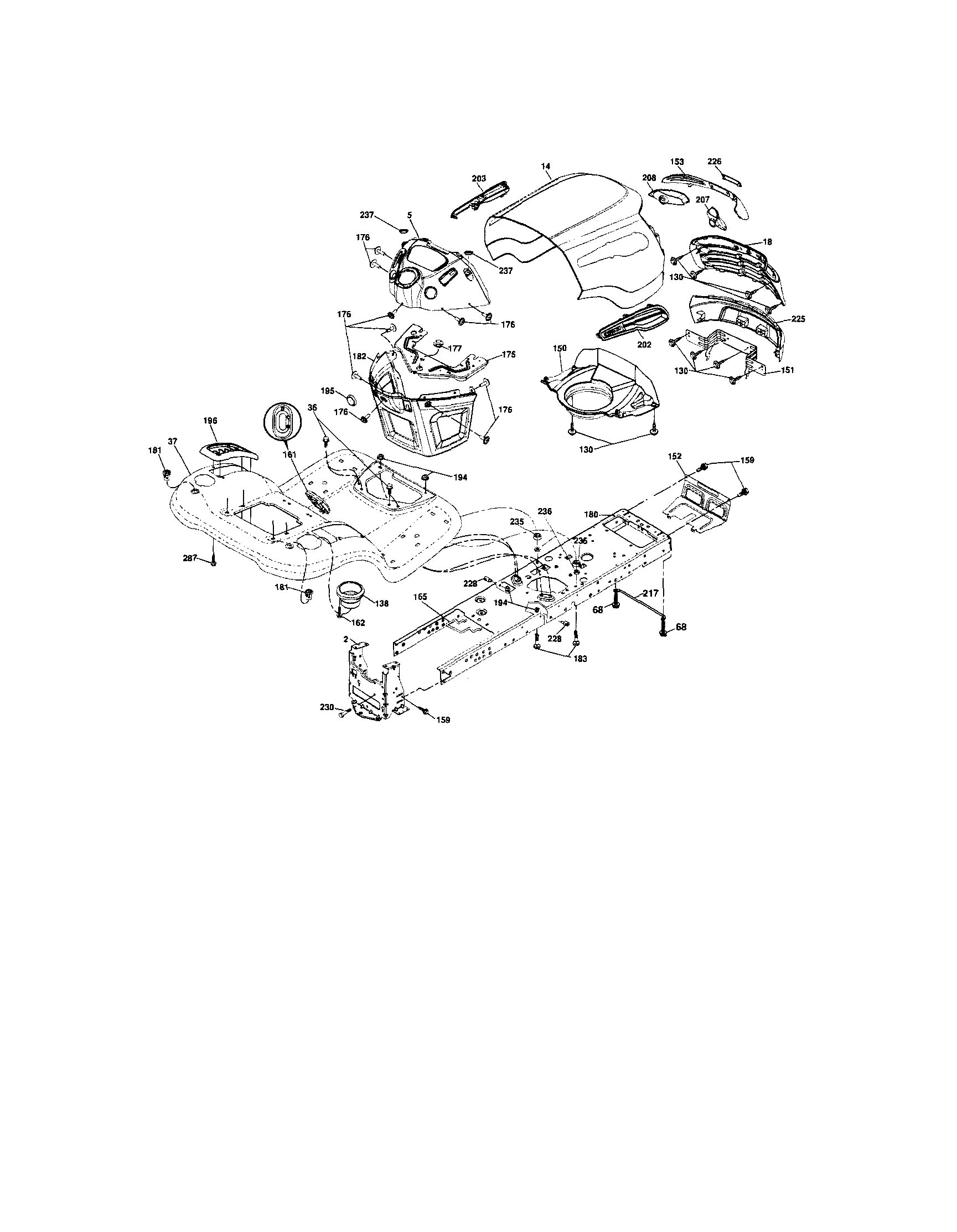 Chassis Diagram and Parts List for 917286260  Craftsman Lawn Tractor