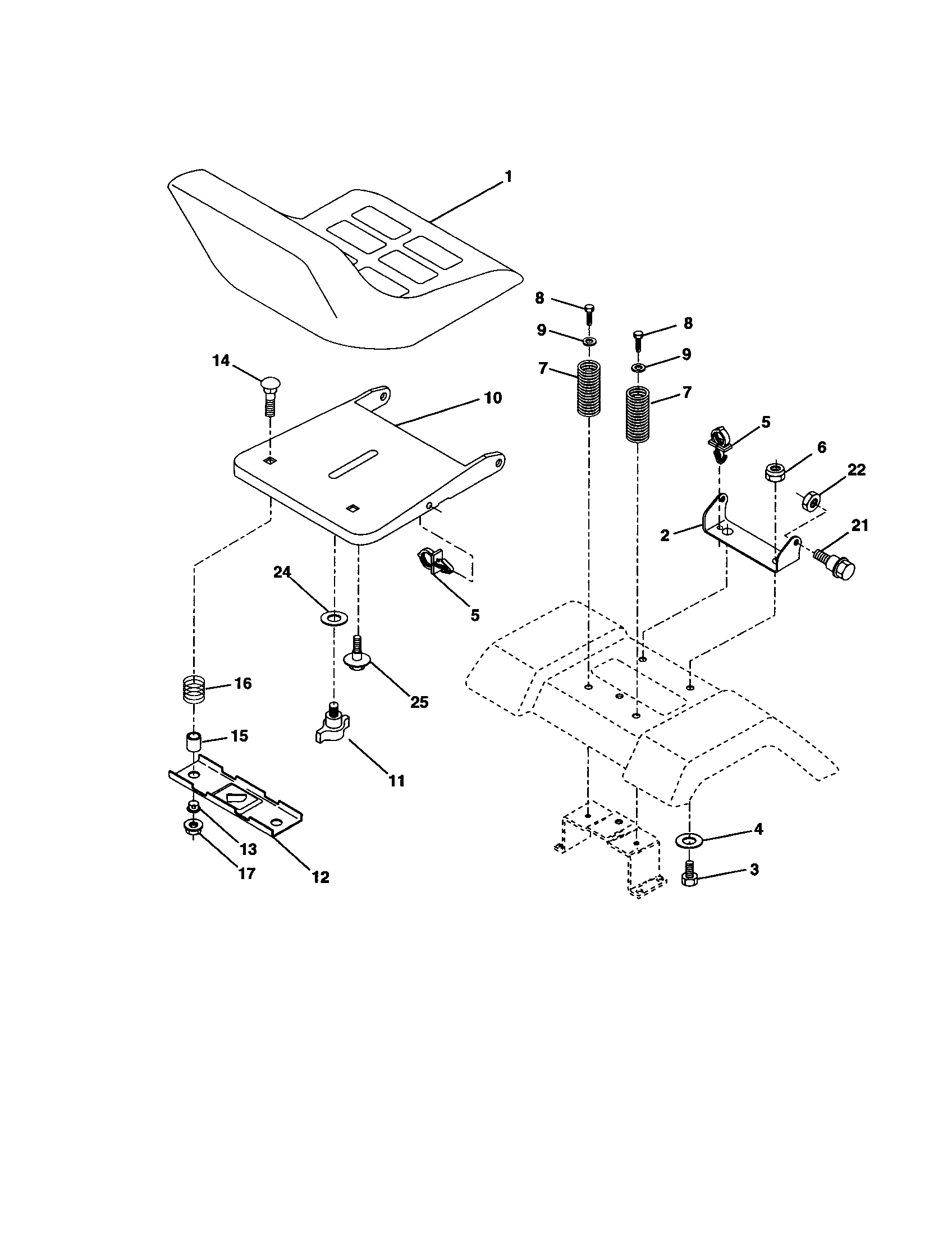 Seat Assembly Diagram and Parts List for 917277010  Craftsman Lawn Tractor