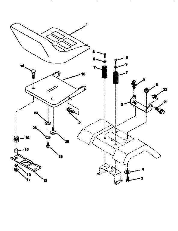 Seat Assembly Diagram and Parts List for 917252502  Craftsman Lawn Tractor