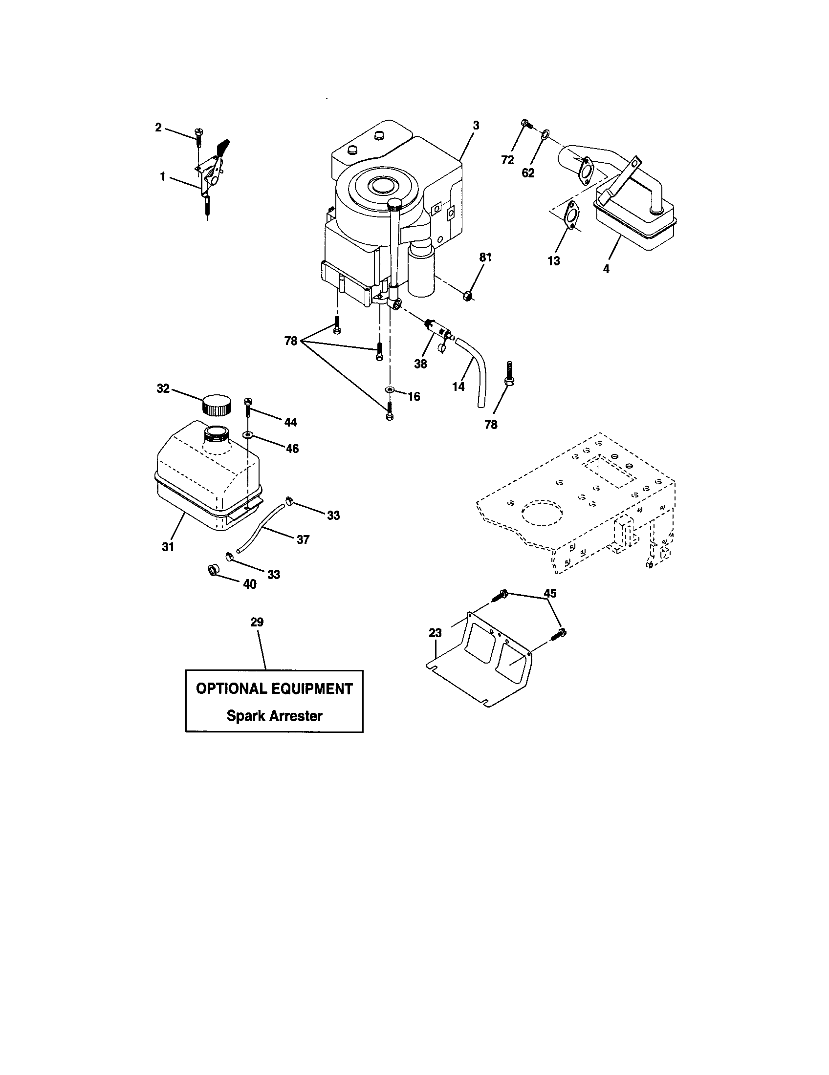 Engine Diagram and Parts List for 917271650  Craftsman Lawn Tractor