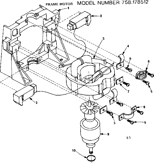 Frame Motor Diagram and Parts List for 758178512  Craftsman Utility Vacuum