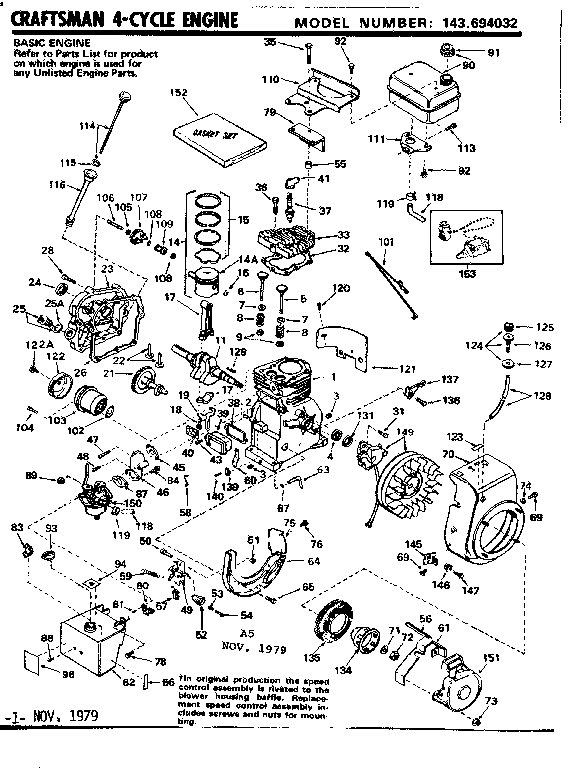 Engine Diagram and Parts List for 143694032  Craftsman Engine
