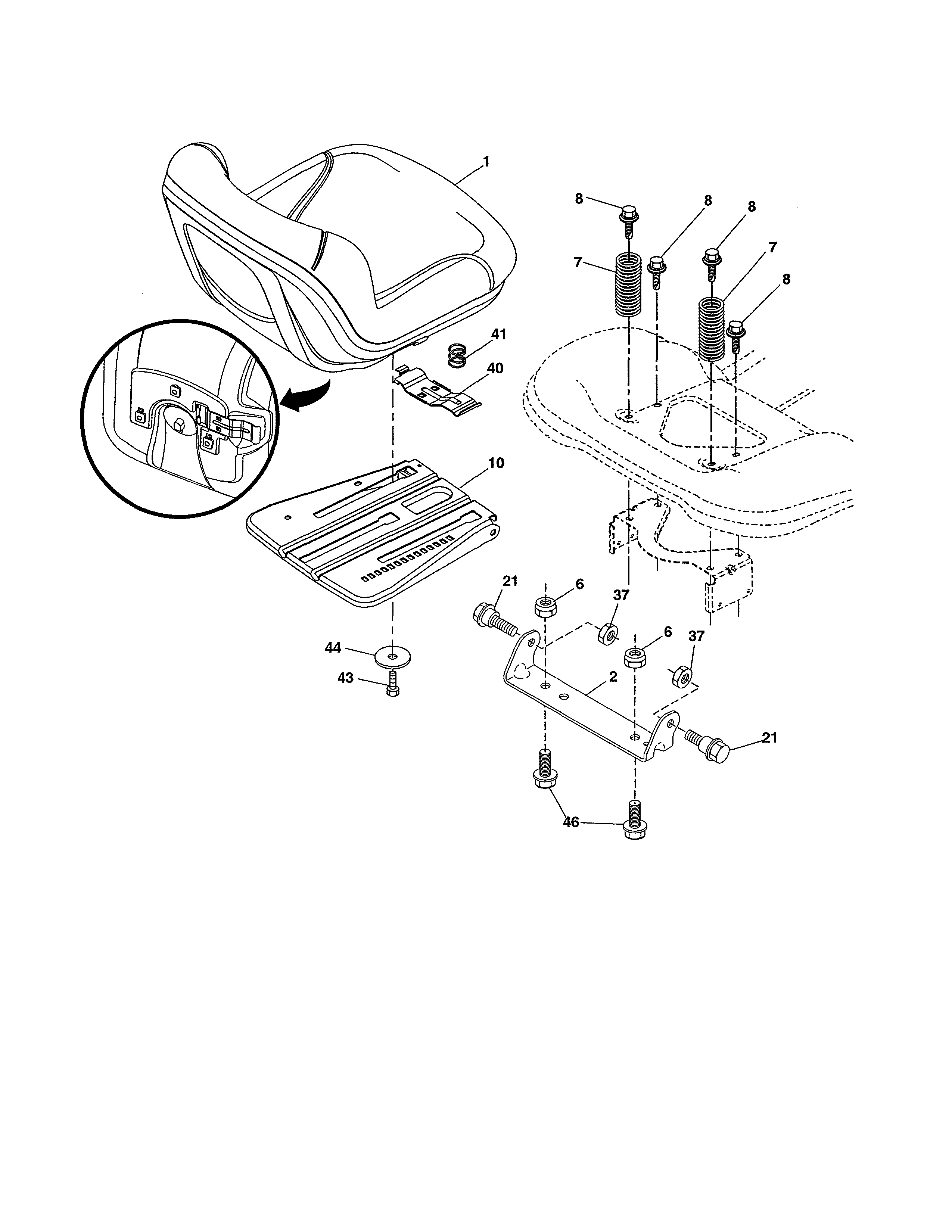 Seat Assembly Diagram and Parts List for 917990040  Craftsman Lawn Tractor