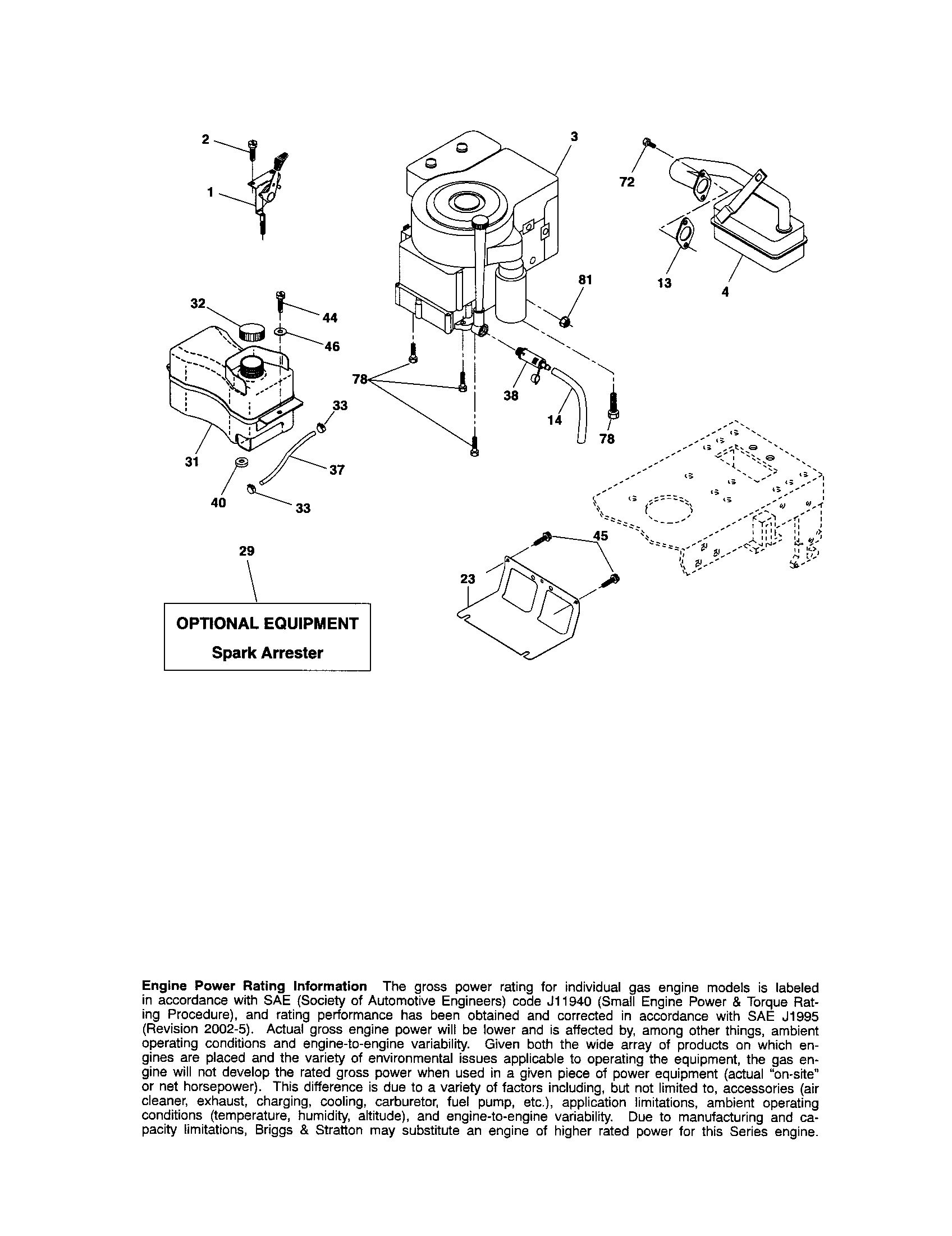 Engine Diagram and Parts List for 917286070  Craftsman Lawn Tractor