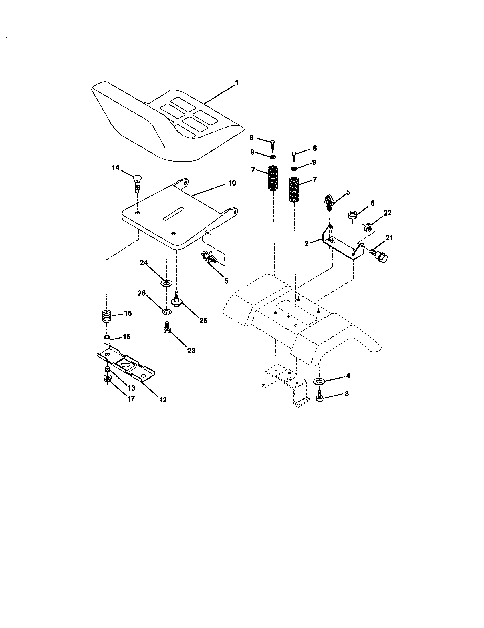 Seat Assembly Diagram and Parts List for 917272051  Craftsman Lawn Tractor