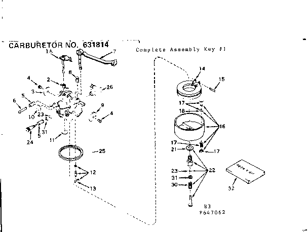Carburetor Diagram and Parts List for 143647062  Craftsman Engine