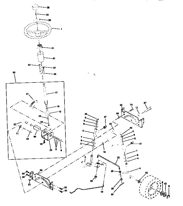 Steering Assembly Diagram and Parts List for 917258514  Craftsman Lawn Tractor