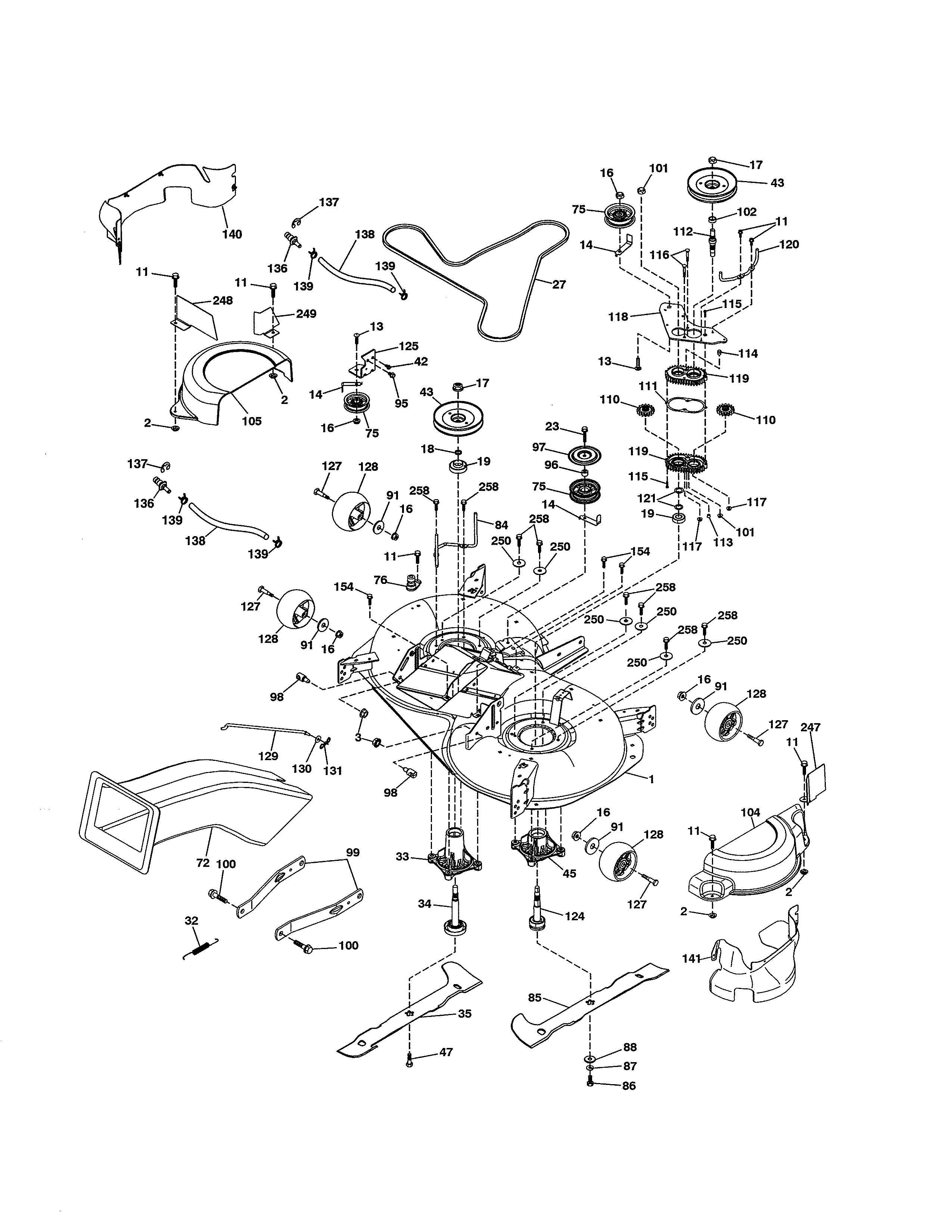 Mower Deck Diagram and Parts List for 917991451  Craftsman Lawn Tractor