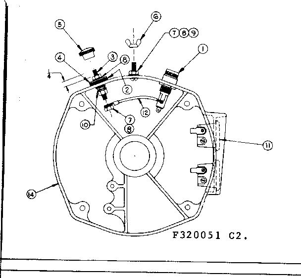 Rear Bearing Carrier Asm W/battery Charging Terminals Diagram and Parts List for 580320051  Craftsman Engine