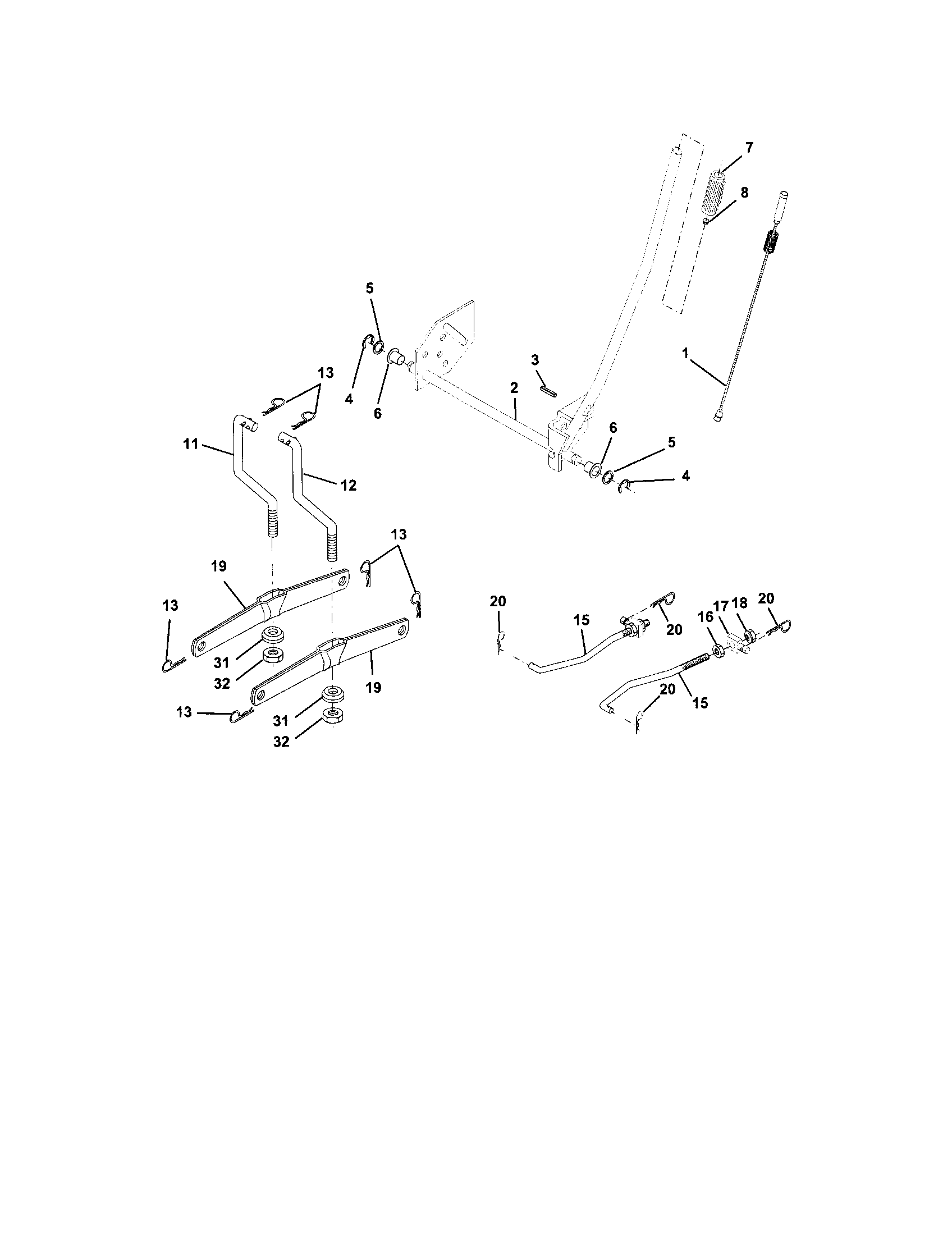 Lift Assembly Diagram and Parts List for 917272670  Craftsman Lawn Tractor