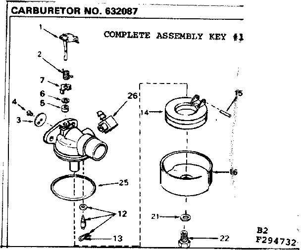 Carburetor Diagram and Parts List for 143294732  Craftsman Engine